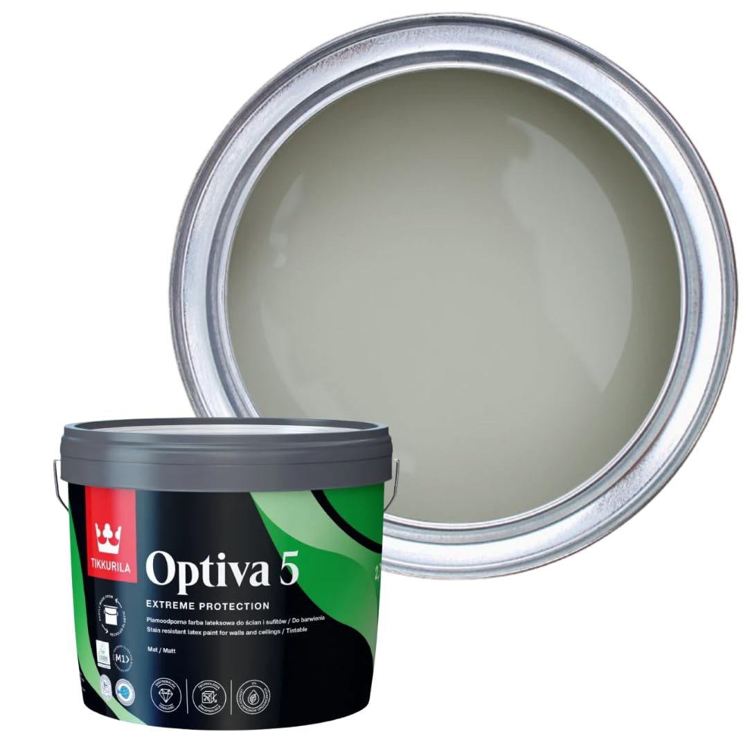 TIKKURILA Optiva 5 Matt Emulsion Paint โ Durable, Scrubbable & Easy-Clean for Walls and Ceilings | Zero VOC - 3L Serpentine V447