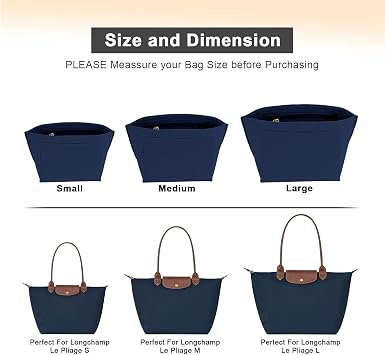 LOUKAYCCI Felt Purse Organizer Insert for Longchamp Le Pliage L Handbag Insert (Large, Black)(Dark Blue,Large)