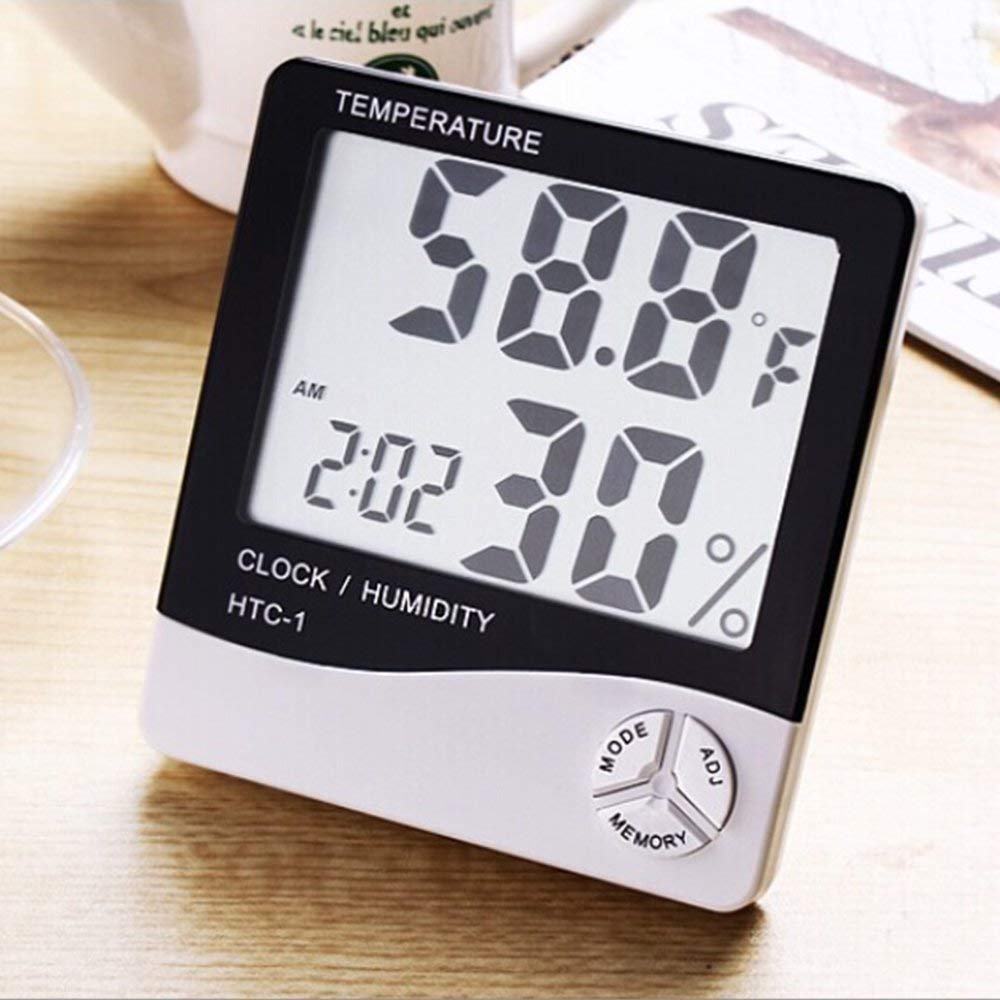 Tilak New Indoor Digital Humidity Meter Hygrometer Thermometer with Large LCD Display Temperature Alarm Clock (HTC-1)-picture-21
