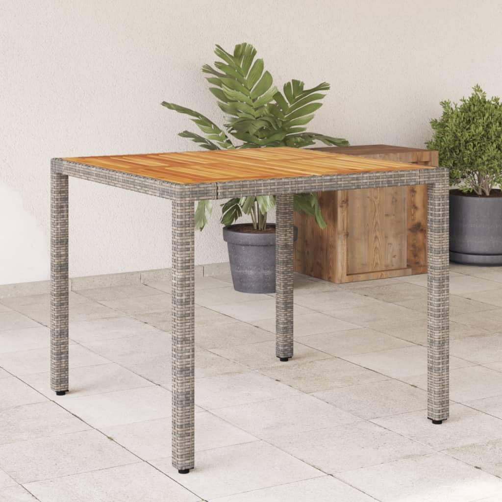 Stół ogrodowy Acacia rattanowa powierzchnia drewniana szary 90x90x75 cm, stół ogrodowy na zewnątrz, stół tarasowy, stół zewnętrzny, stół balkonowy, stoły taras i ogród, stół ogrodowy - 365530