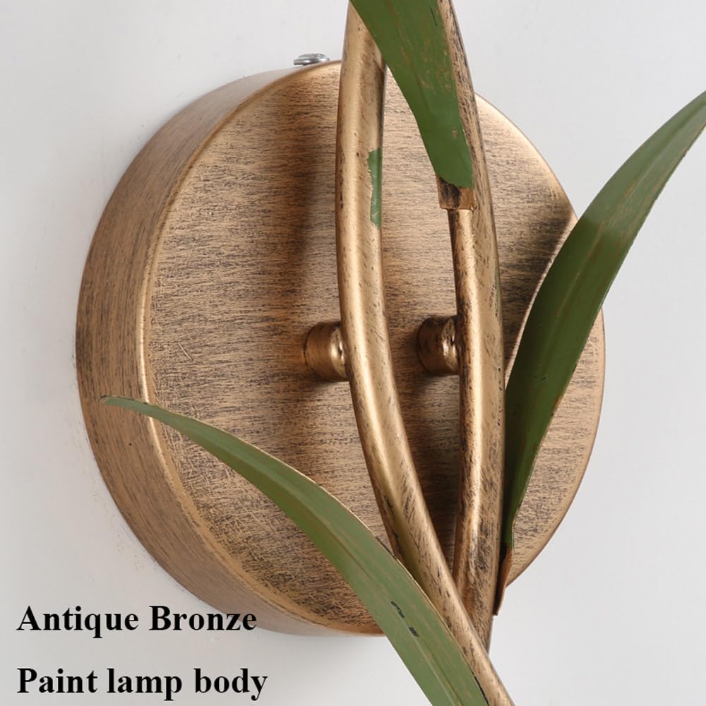 Applique da Parete e Applique a Forma di Fiore, Lampada a 2 luci con Paralume Floreale in Vetro Satinato, Lampada da Comodino, lampadario in Stile Rustico Antico per Camera da Lett