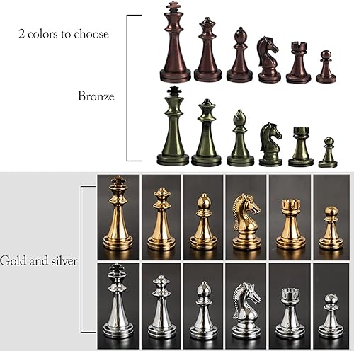 Miniatura 3 de Juego de ajedrez plegable de metal con almacenamiento para piezas de ajedrez de metal chapado en cobre retro, juego de mesa de regalo