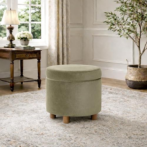 Miniatura 5 de HomePop Decoración del hogar | Otomana redonda tapizada de almacenamiento | Otomana con almacenamiento para sala de estar y dormitorio, terciopelo
