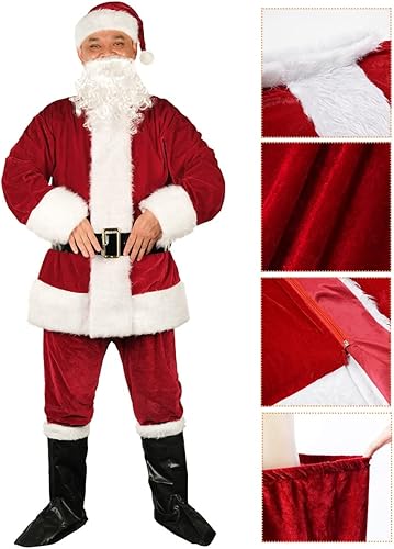 Miniatura 3 de Disfraz de Papá Noel de Navidad, traje de franela de terciopelo para adultos, disfraz clásico para hombres