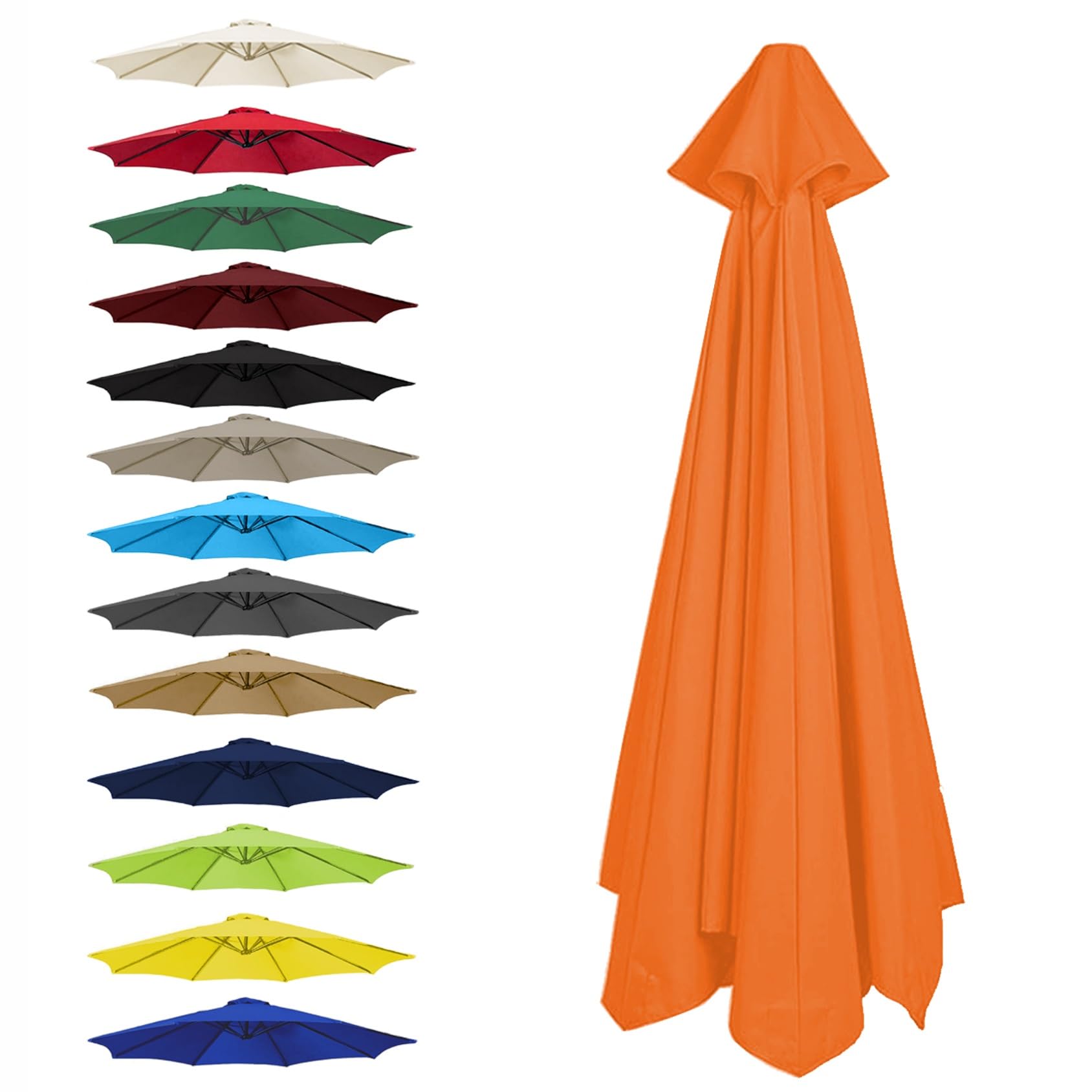 CMJYMX Replacement Parasol Canopy Cover, Umbrella Replacement Fabric Cover Sunshade Cloth, 6 Arms: 2.0/2.5/2.7/3.0 M, 8 Ribs: 2.0/2.3/2.7/3.0/3.5 M(Orange,6 RIBS: 250CM/8.2FT)