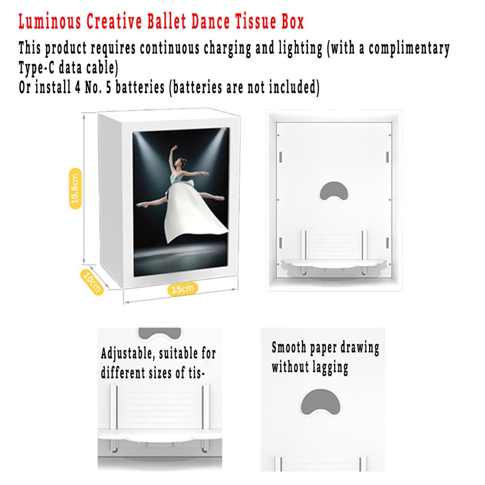 rockible Porta fazzoletti a Forma di Ballerina, Oggetto Decorativo Creativo e Pratico per la casa, con Luce Integrata, Ideale per Camera da Letto, Bagno,