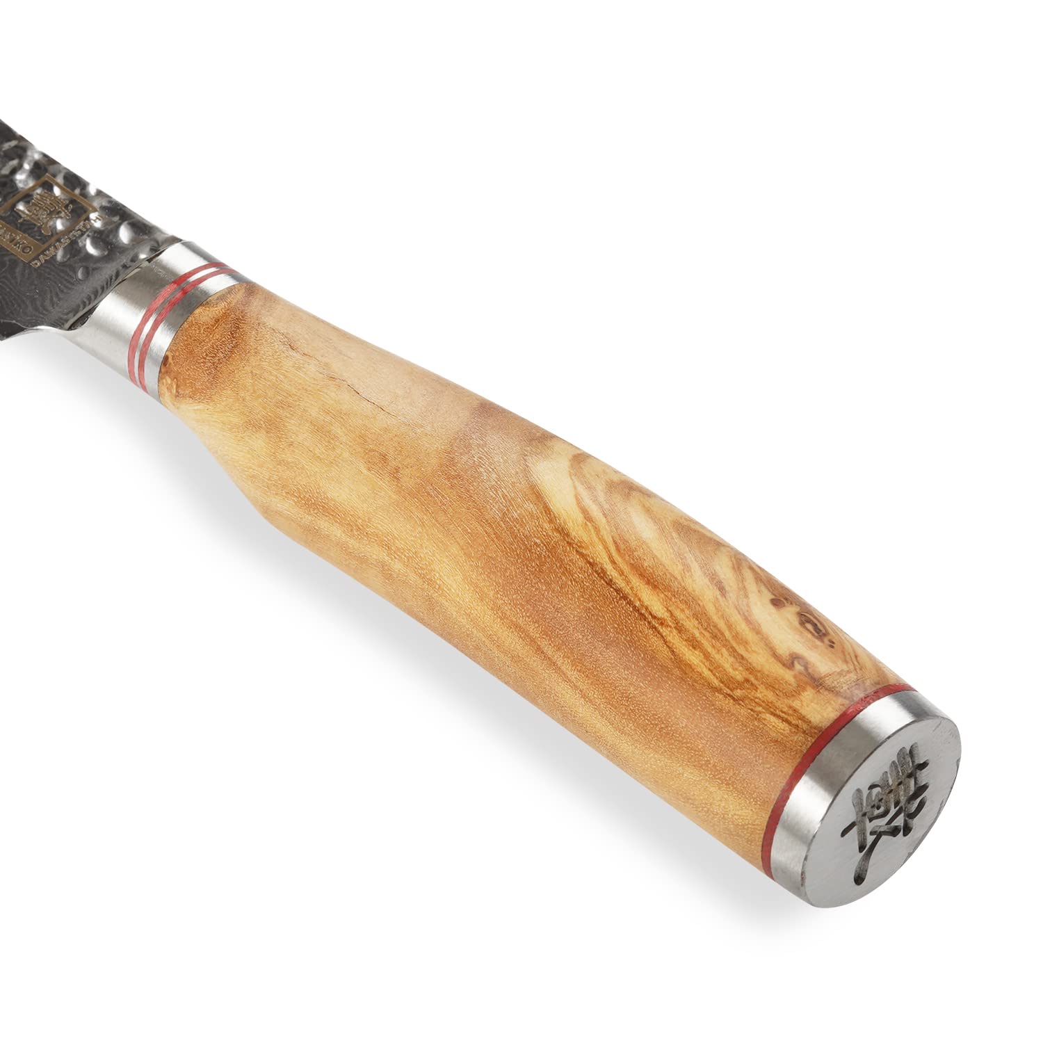 zayiko Olive Damastmesser Schälmesser 7 cm Klinge I aus 67 Lagen I Damast Küchenmesser und Profi Kochmesser aus echtem Damaststahl mit Hammerschlag & Olivenholz Griff