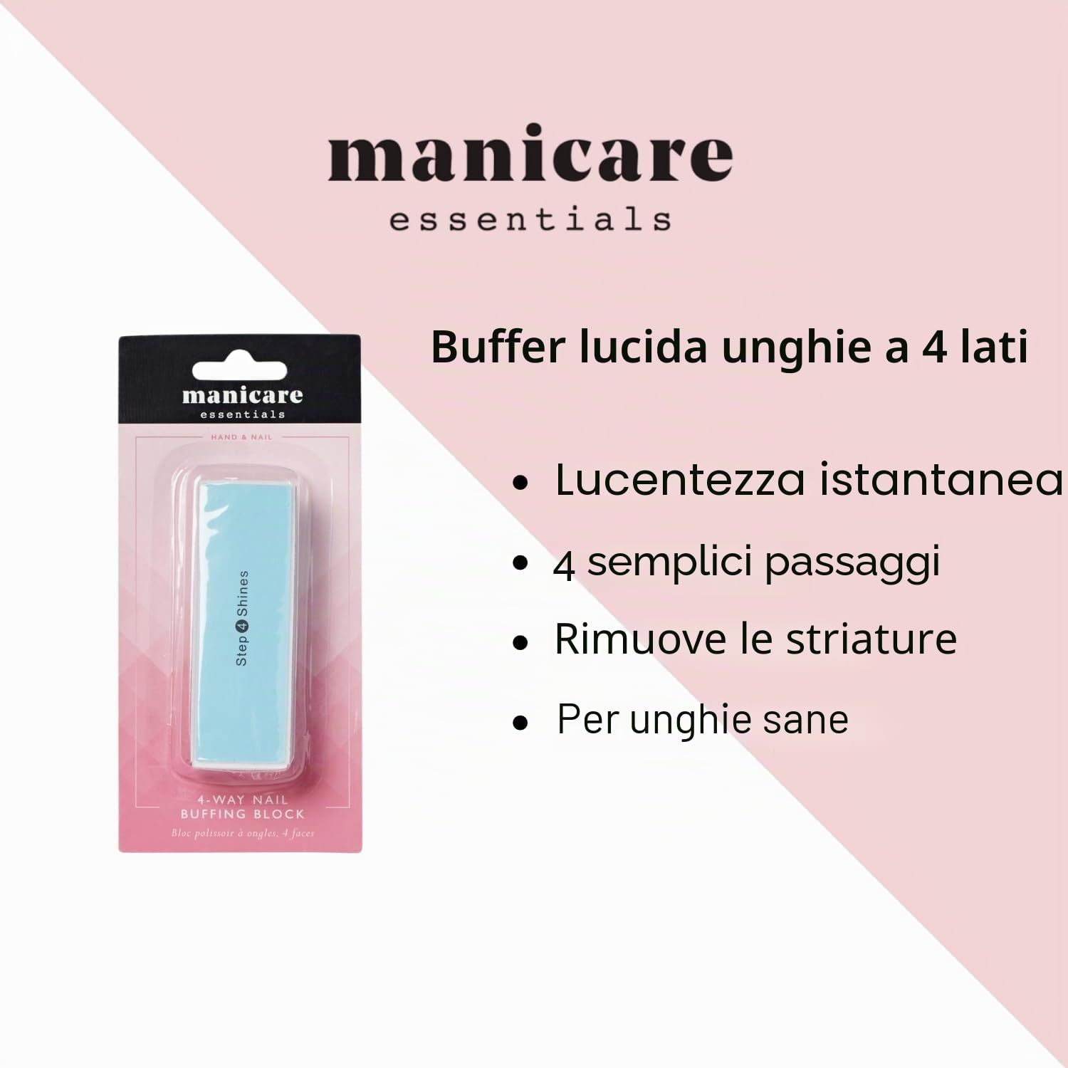 Manicare Blocco lucidante a 4 vie per unghie, rimuove le creste e crea una lucentezza immediata e lucida, strumento manicure facile da usare per modellare, levigare e lucidare le unghie