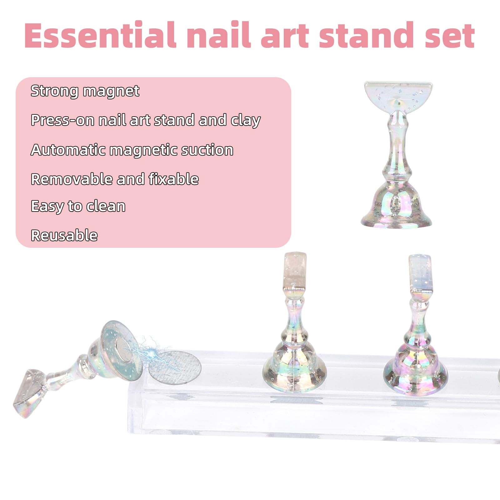 4 Sets of Magnetic Nail Holder Set for Painting Nails Including 10 Press-on Magnetic Practice Stands & 4 Bases & 48 Reusable Clays DIY Home Salon Supplies - Image 4