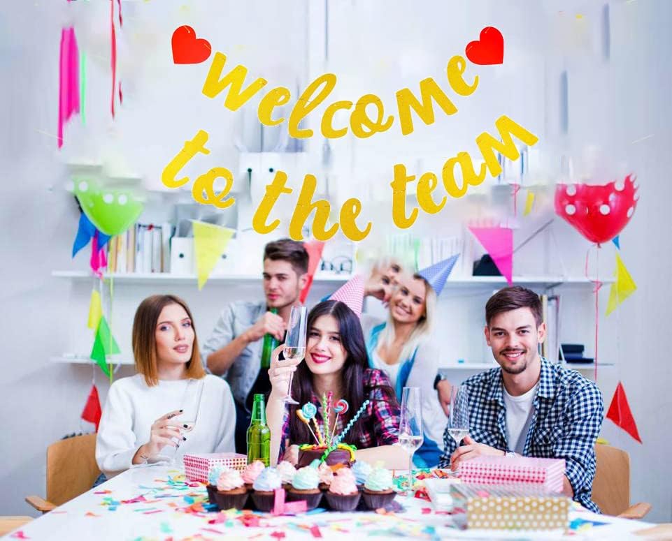 Miniatura 2 de Vrogadso Cartel de bienvenida al equipo pre-encordado con texto en inglés "Welcome to The Team", "No DIY oro rosa brillante" para nuevos empleados