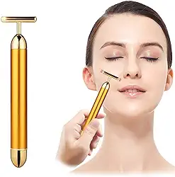 DANGSHAN Massageador facial Beauty Bar 24k Golden Pulse, massageador facial elétrico em forma de T, ferramentas de cuidados com a pele