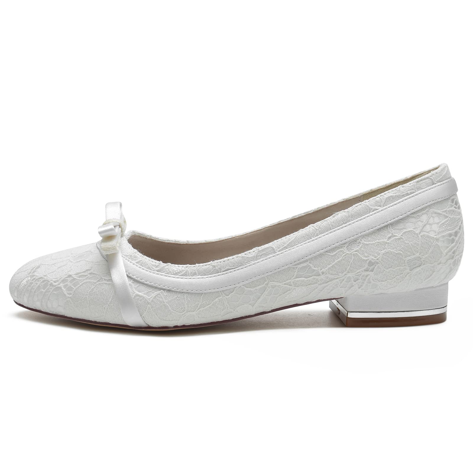 Ballerine in Pizzo Donna Eleganti Basse, Scarpe con Fiocco Delicato e Tacco Metallico, Scarpe da Cerimonia e Ufficio Comode per Matrimonio e Tempo Libero
