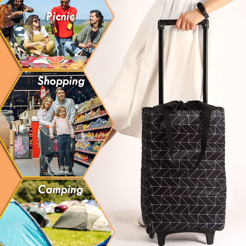 Aieino 23L Shopping Bag on Wheels Foldable Trolley Thermal Insulation Liner, Black - Image 7