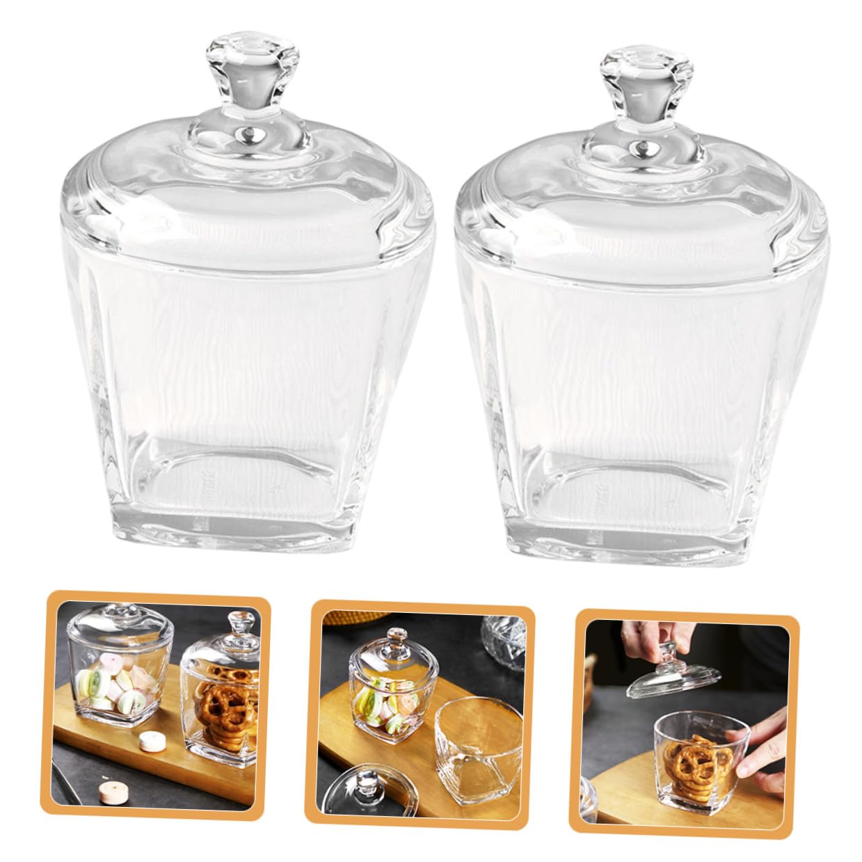 SHINEOFI 2 Stück Glas Snackbehälter Mit Deckel 260ml Aus Klarglas Luftdichtes Bonbonglas Für Süßigkeiten Und Teeaufbewahrung Dekorativer Vorratsbehälter