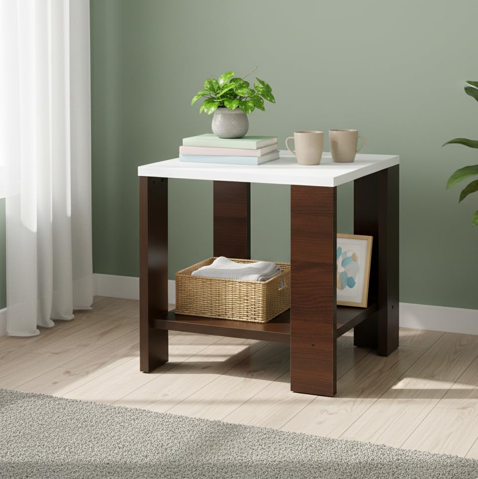 Image of SBF Furniture Small Wooden Side Table with Storage Shelf - 40x40 cm End Table Nightstand - Bedside Table for Bedroom, Living Room, Office - Modern, Durable, Easy-to-Clean Furniture