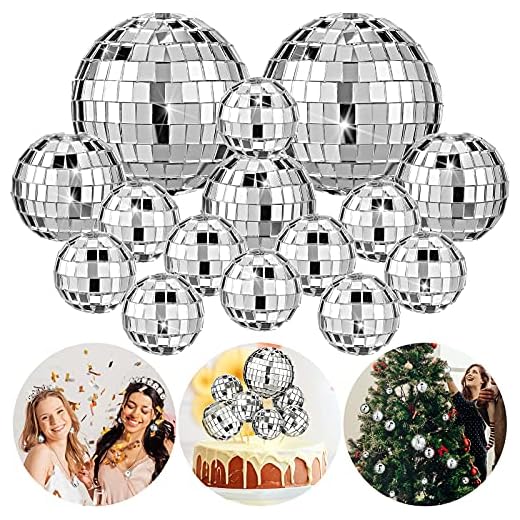 Disco Balls Ornaments Christmas Tree Ornaments Decorations Silver Mini Disco Ball Cake Decoration 70s Disco Party Supplies for Christmas Tree Dance Music Festive 3 Sizes(15 Pieces)