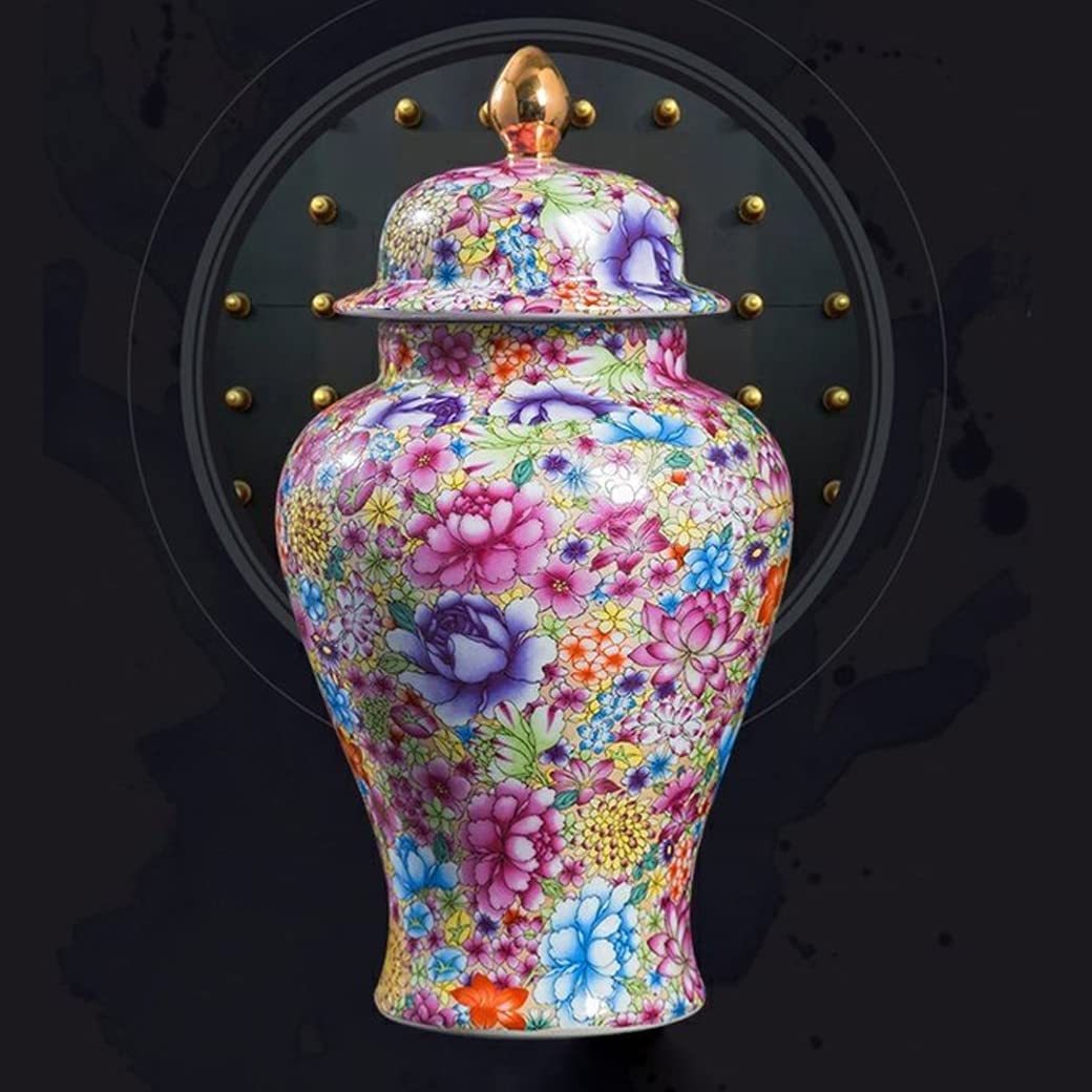 Ceramiczny, kolorowy, emaliowany, antyczny wazon na imbir, do wystroju domu, ceramiczny wazon na imbir w stylu chińskim z pokrywką, tradycyjny chiński wazon na suszone kwiaty