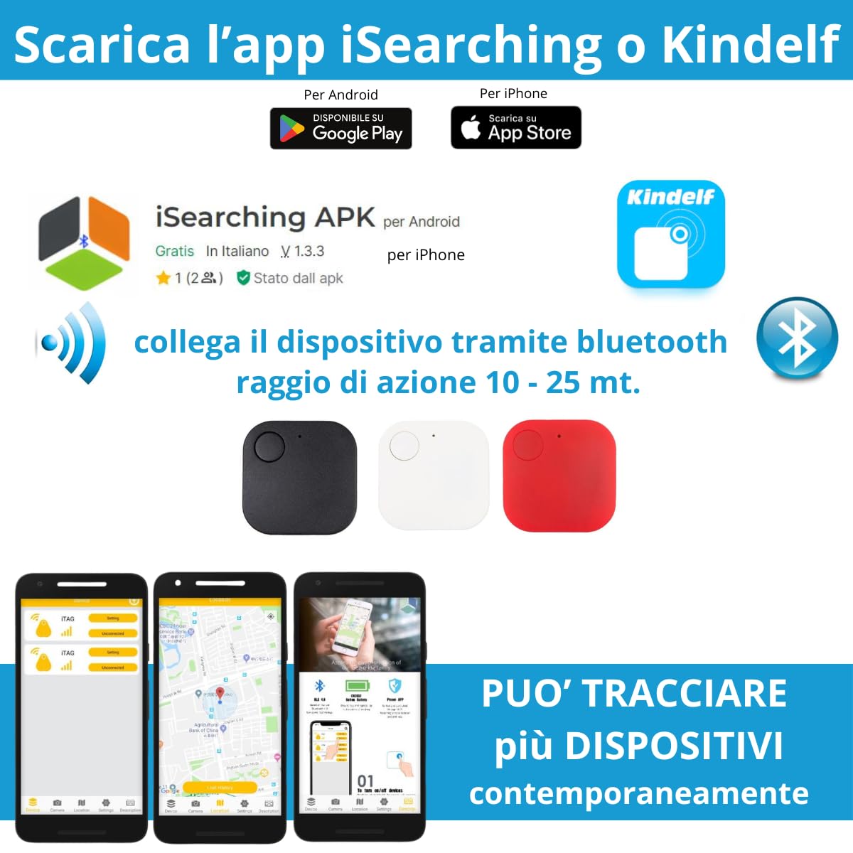 GPS Tag Bluetooth Localizzatore Portachiavi compatibile con Apple Tag iOS Android Samsung Tracker