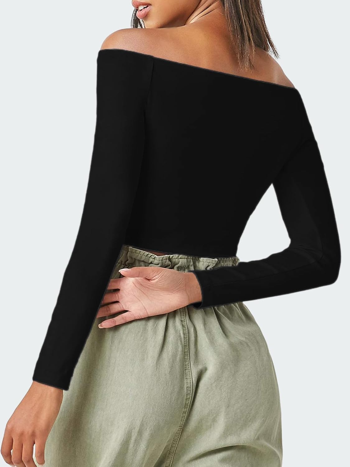 Womens Long Sleeve Tops Y2K Off The Shoulder Fit Slim Sexy Crop Tops - Image 4