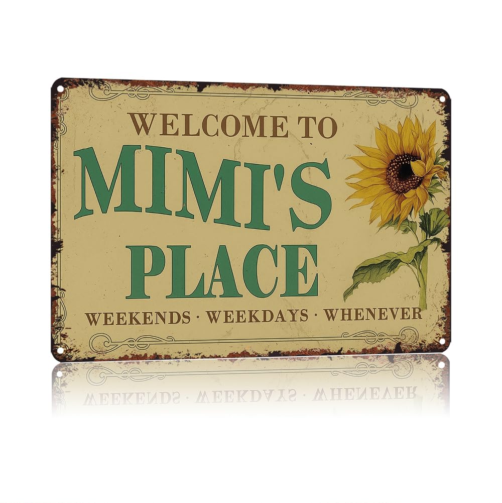 Welcome To Mimi's Place Sign, Vintage Aluminum Metal Wall Decor Indoor Outdoor 12 x 8 Inch