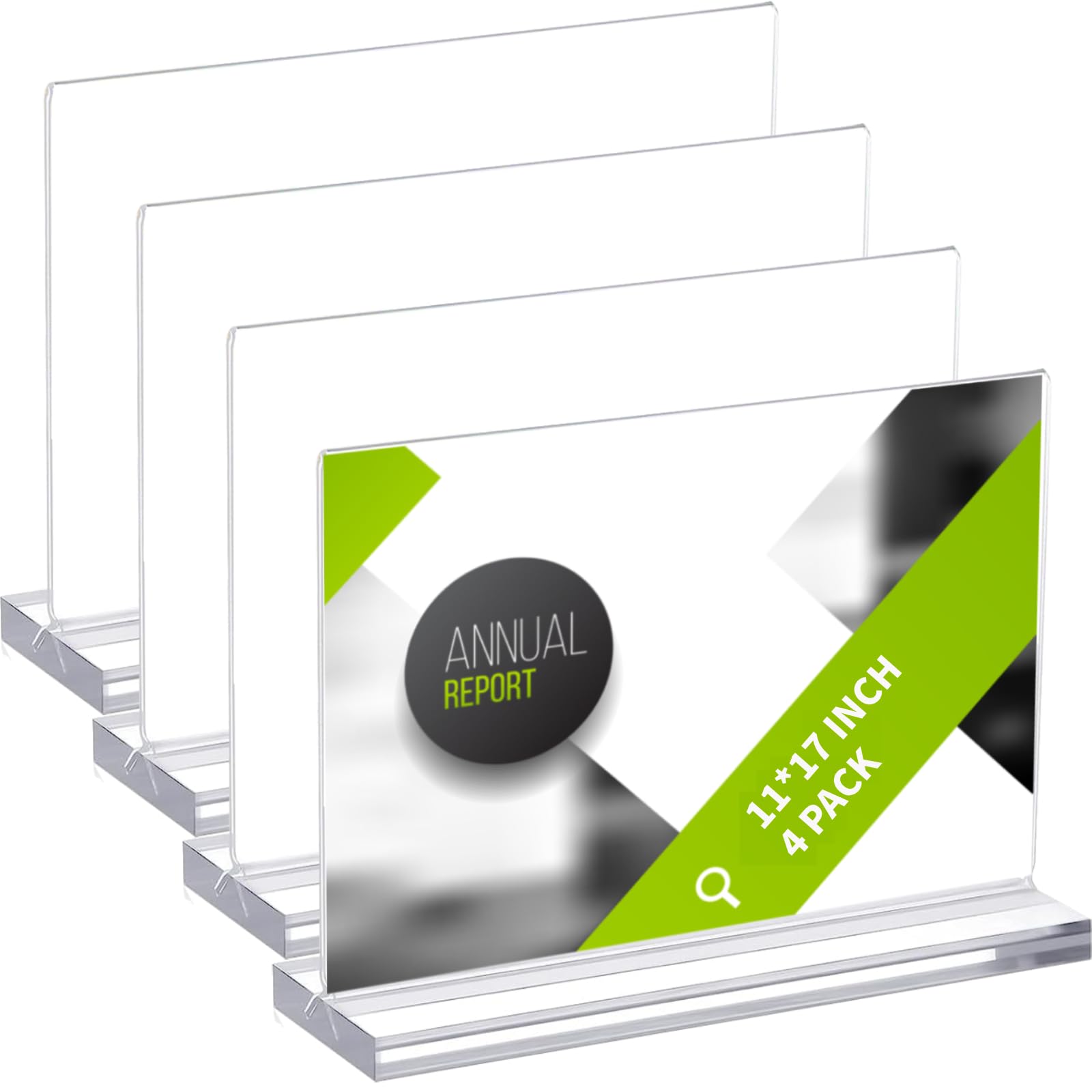 4 Pack 11 x 17 Inches Acrylic Sign Holder Horizontal Clear T Shaped Sign Holder Table Photo Menu Display Stand Double Sided Picture Flyer Sign Holder for Office Restaurant Store (4 Pack)