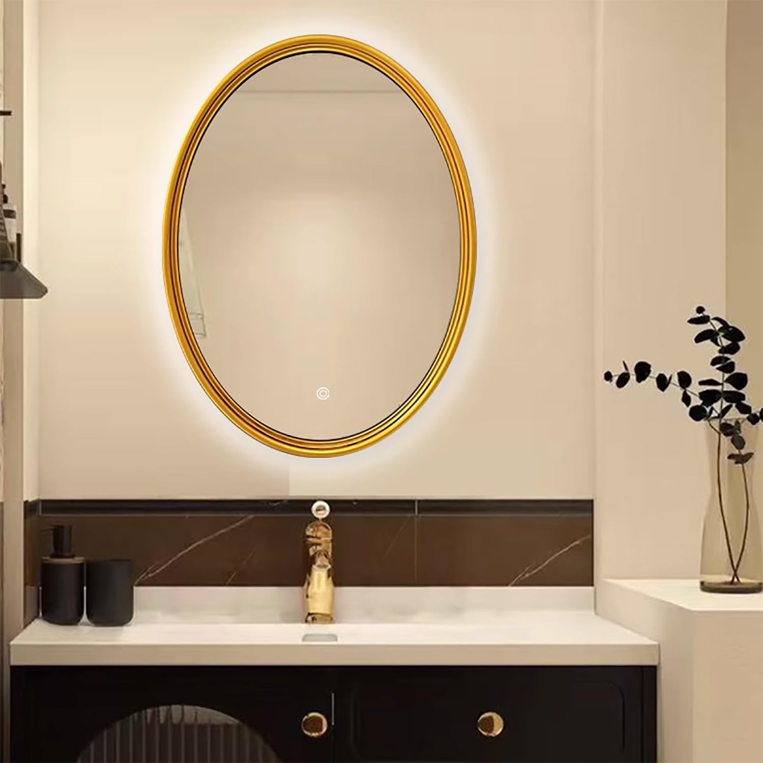 FGXHHS Dimmable Oval Antique French Vanity Mirror with Elegant Vintage Frame, Baroque Inspired for Bathroom, Entryway, and Living Room