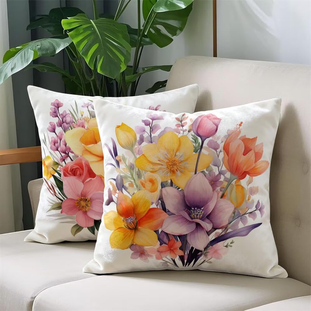 Federe Cuscini Divano 60x60 cm Federe Morbido Copricuscini Primavera in Velluto, 2 Pezzi Copri Cuscini per Divano Moderno Quadrati Decorativi Federa Cuscino Fiori per Camera da Letto Soggiorno (IU47)