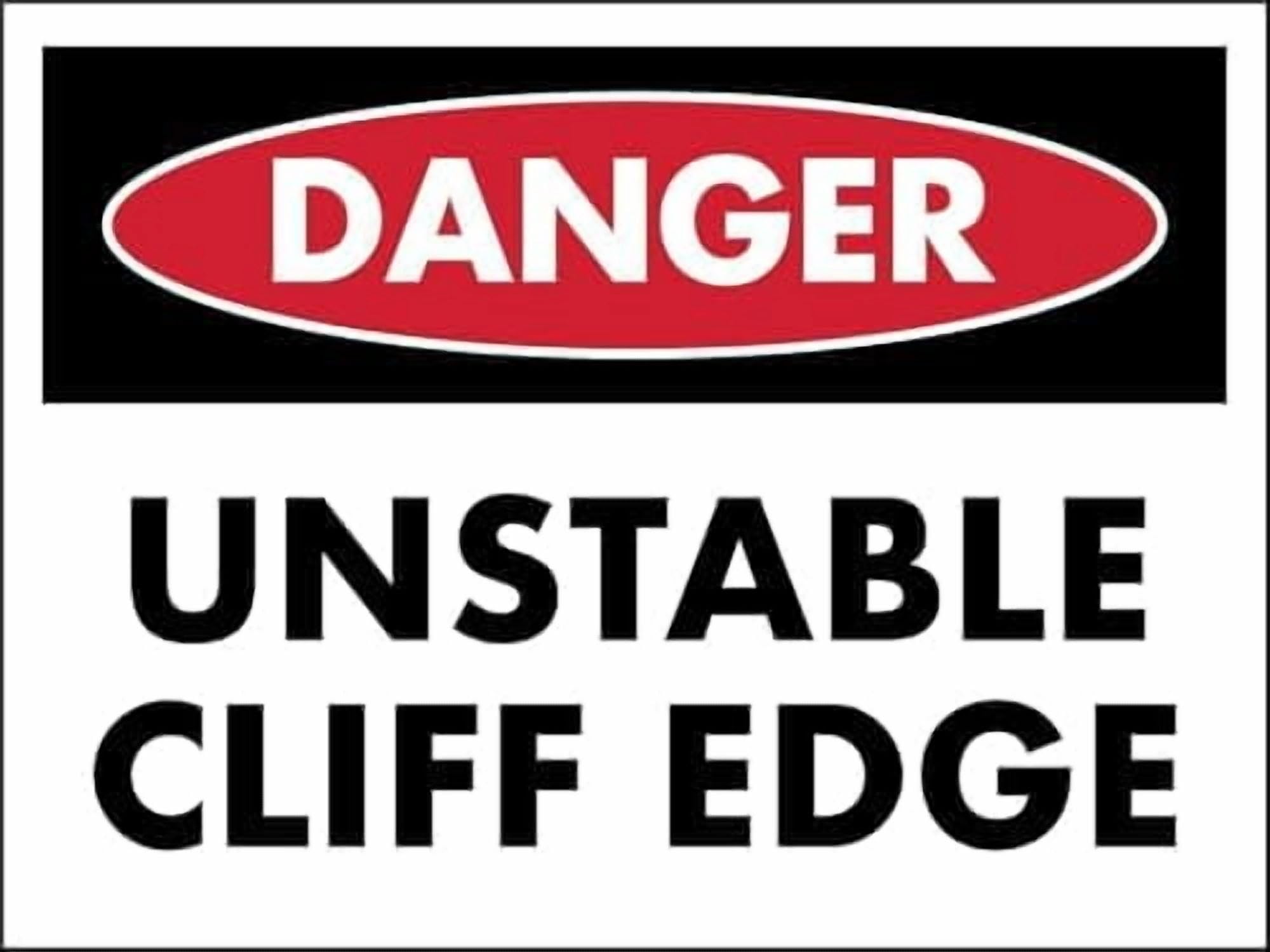 (2-Pack) Metal Tin Sign Warning Sign - Danger Unstable Cliff Edge, Sign, for Cliff Areas, Outdoor Spaces, 12X8 Inch