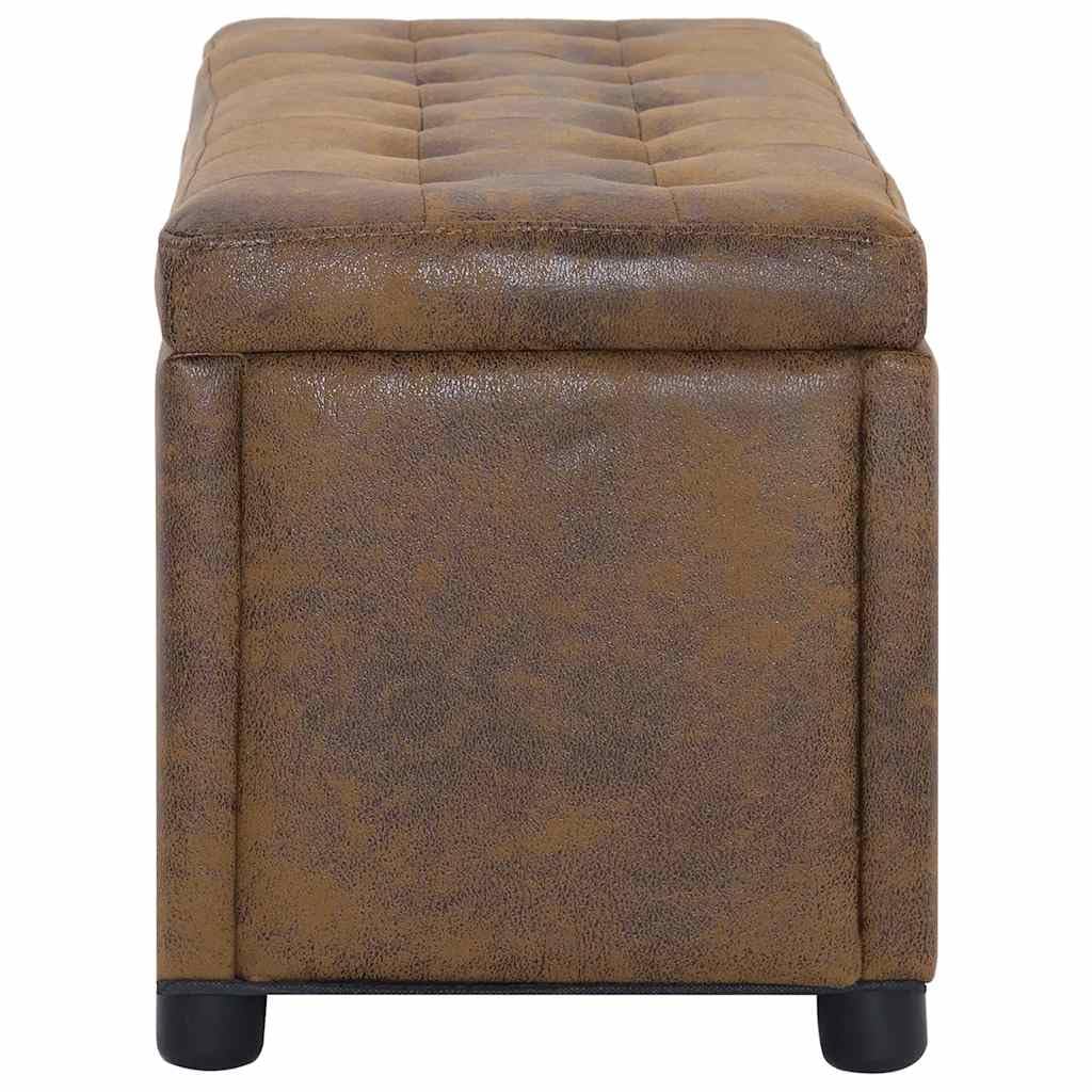 vidaXL Otomana de Almacenaje Piel de Ante Sintética Mobiliario Accesorios Almacenamiento Asientos Casa Hogar Cómoda Práctica Amplia Marrón 87.5cm