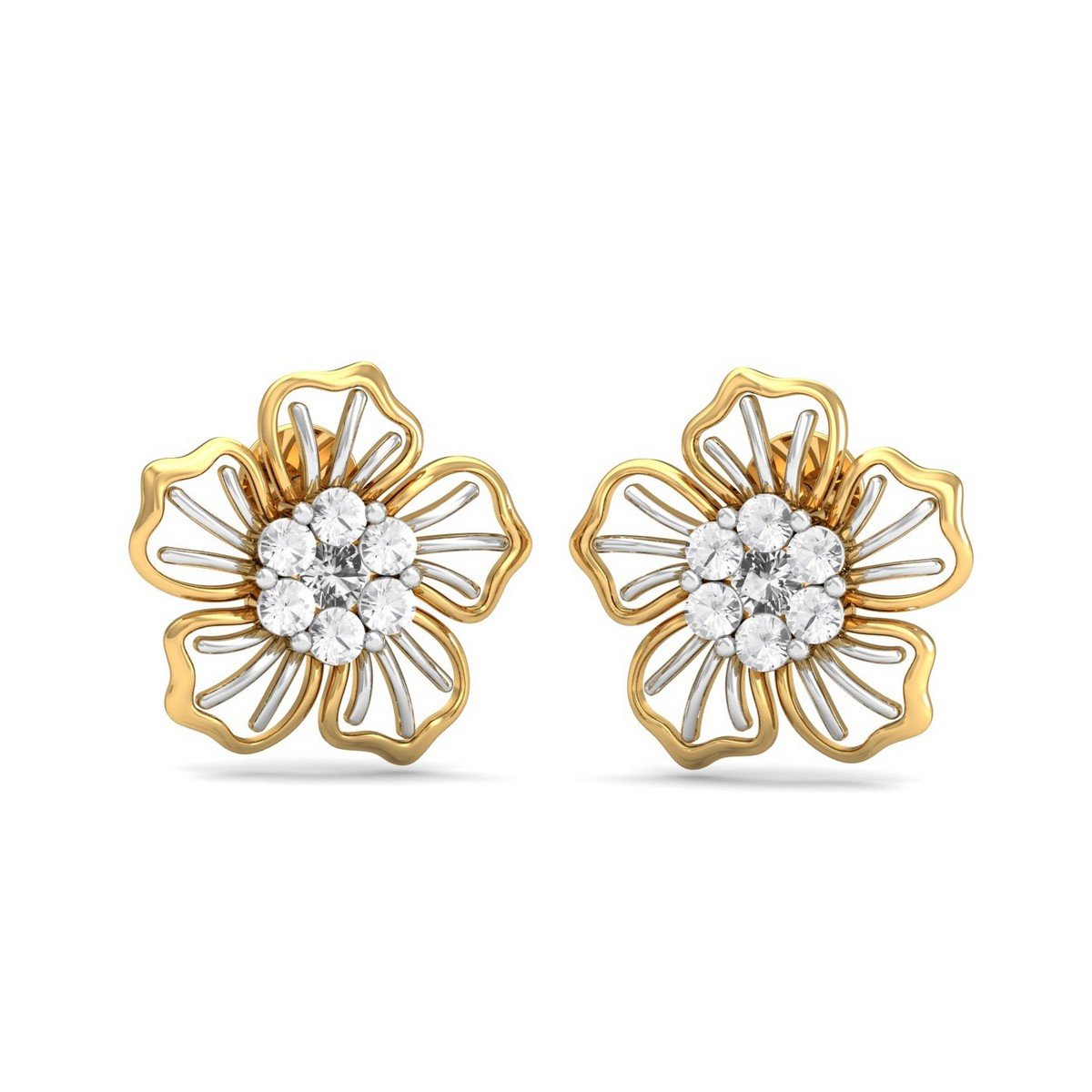 kuberbox 14KT Yellow Gold Diamond Yana Bloom Stud Earrings for Women-picture-50