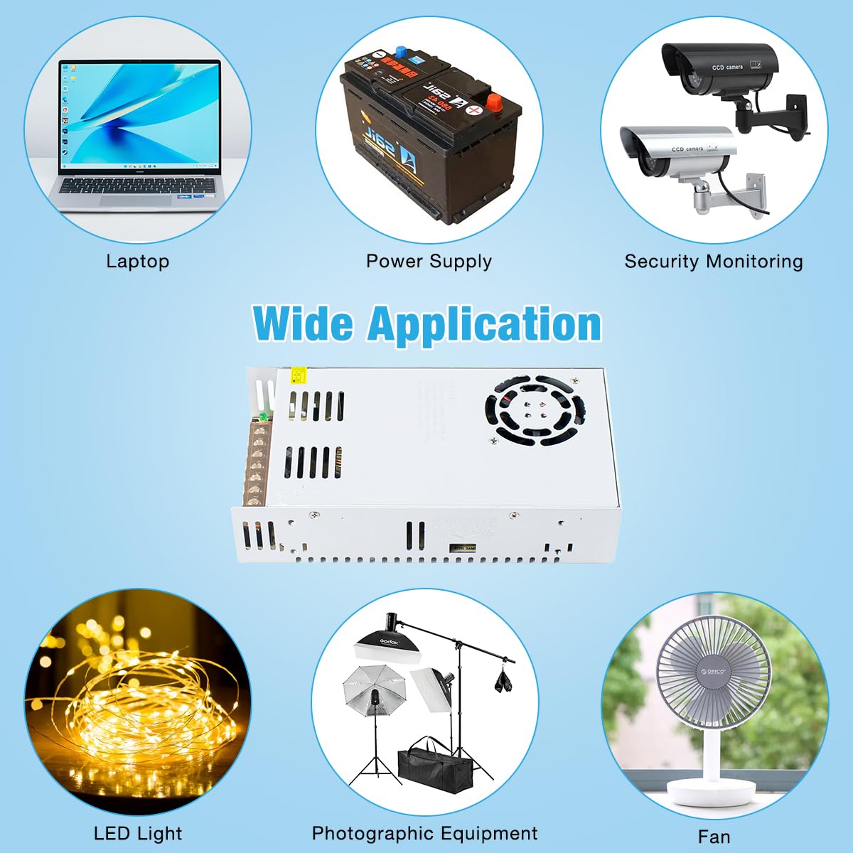 Hosyond Alimentatore universale da 12 V 30 A 360 W AC 110 V/220 V a DC 12 V, adattatore per trasformatore regolato, driver LED per striscia LED, sistema di telecamere CCTV