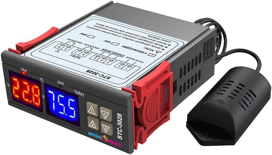 amiciSmart AC 220V Adjustable Digital Thermostat 10A Temperature Humidity Regulating Device for Incubator/Poultry with NTC Sensor