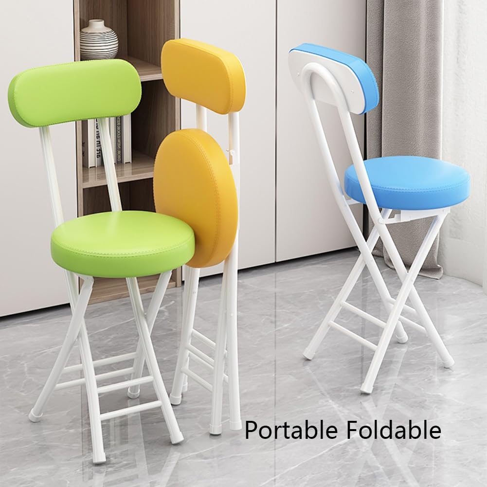 Tabouret Pliant avec Dossier, Tabouret de Bar Rond et Portable en Cuir rembourré for Cuisine (Marron)