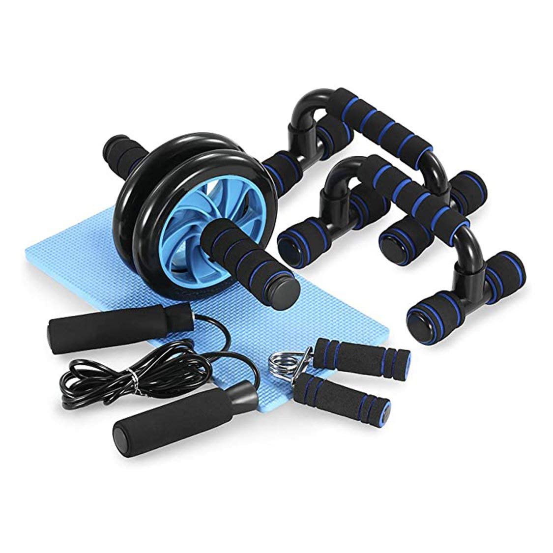 Dynamovolition Home Gym Exercise Set Abdominal Roller Wheel 8 Way Resistance Band Resistance Band Loop Band Jump Rope Package Kit