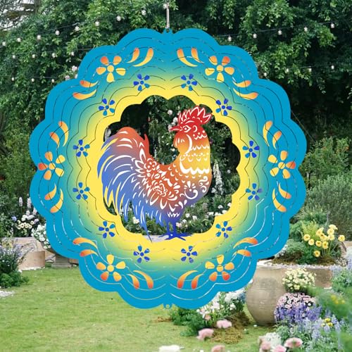 Rooster Wind Spinners Metal Chicken Gifts for Mom Women Grandma,12inch Hanging Wind Spinner for Outdoor&Indoor Decor Wind Chime Christmas Ornament Gifts for Yard Garden Decoration