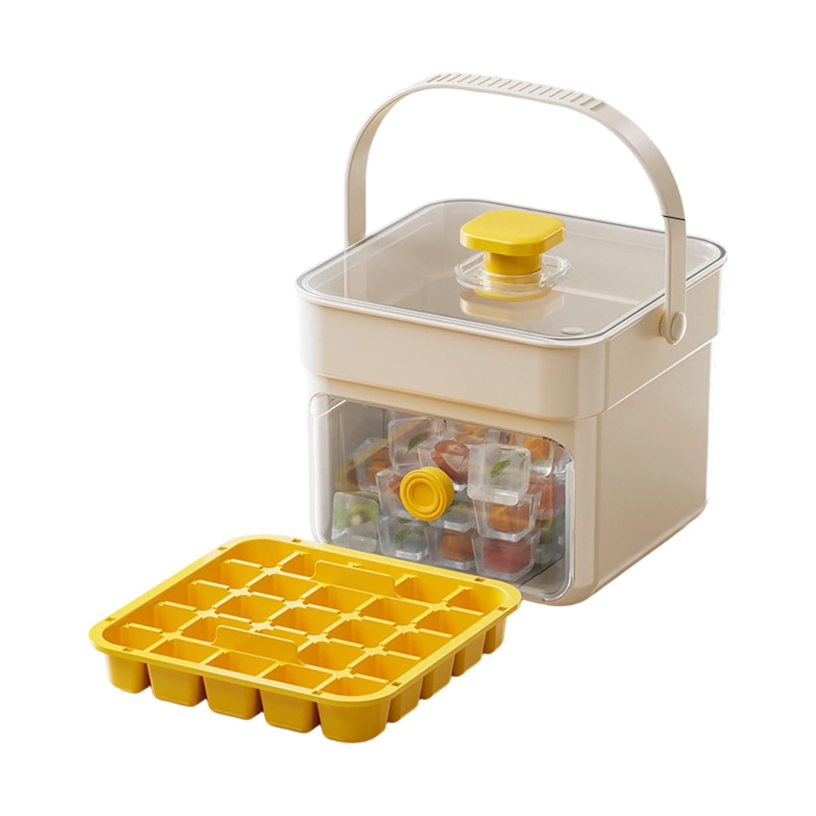 ZEPFJHE Button Ice Tray with Lid and Bin Dishwasher Safe for Daily Use Press Freezing Block Maker