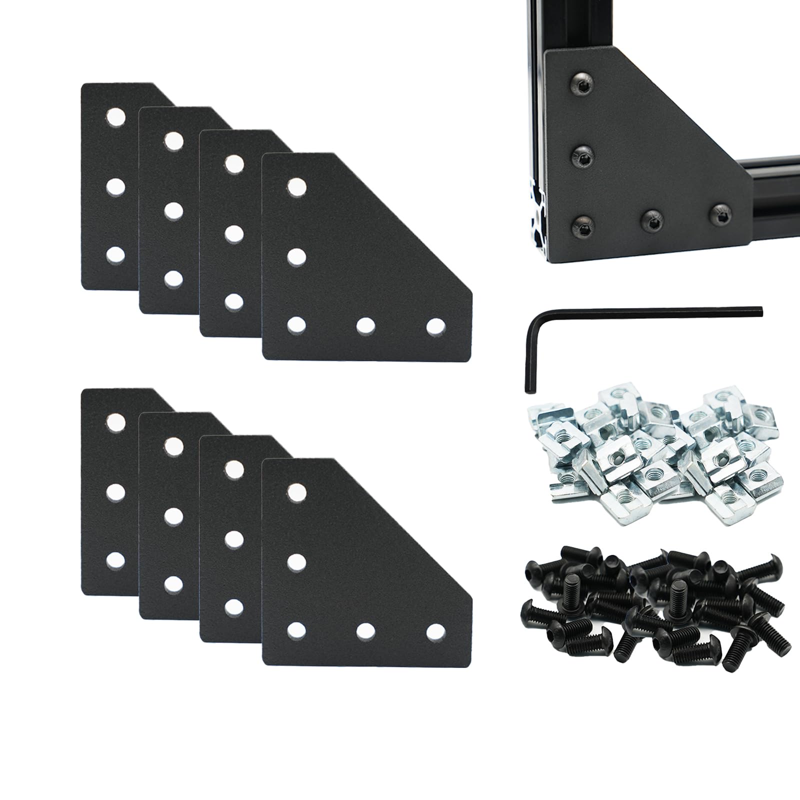 Iverntech 8 Pack 3030 Corner Bracket Joint Plate L Shape 8mm Slot Connector Aluminum Extrusion with 40Pcs T-Nuts, 40Pcs Screws and 1Pcs Wrench for 30 Series Aluminum Extrusion Profile (Black) — image 1