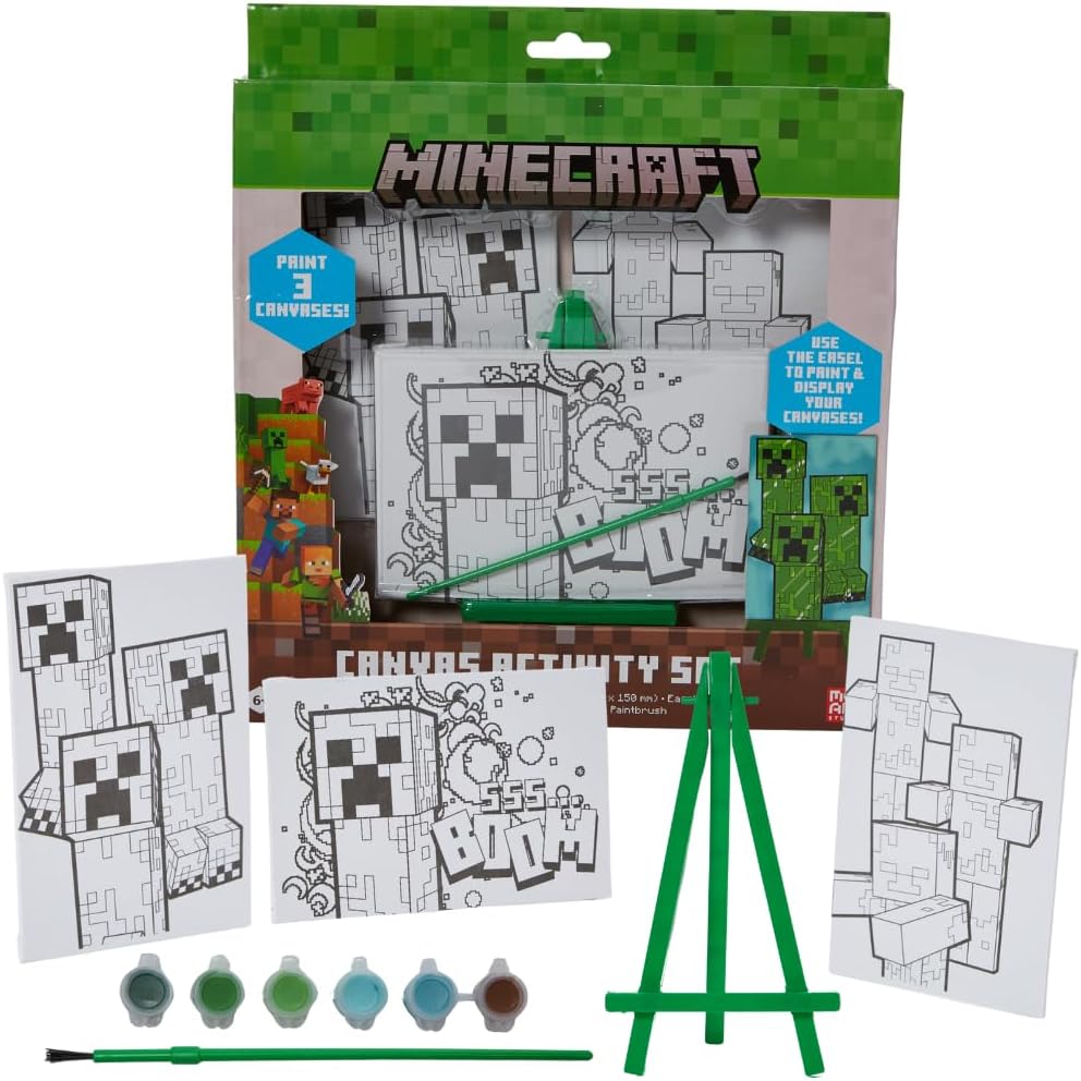 Innovative Designs Minecraft Canvas Paint Set for Kids with 3 Canvases, Acrylic Paint, Paintbrush, & Easel Innovative Designs Minecraft Canvas Paint Set for Kids with 3 Canvases, Acrylic Paint, Paintbrush, & Easel