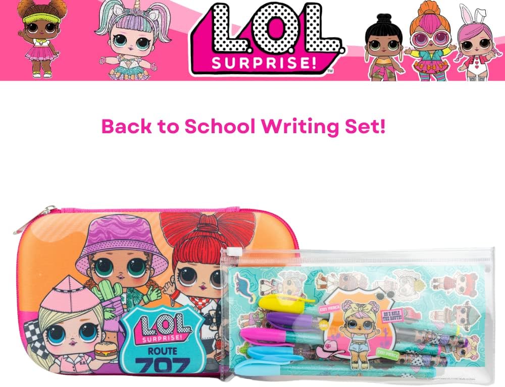 Innovative Designs LOL Surprise Dolls Pencil Case Set with LOL Stickers and Gel Pens for Girls, Molded with Zip Closure, Pink