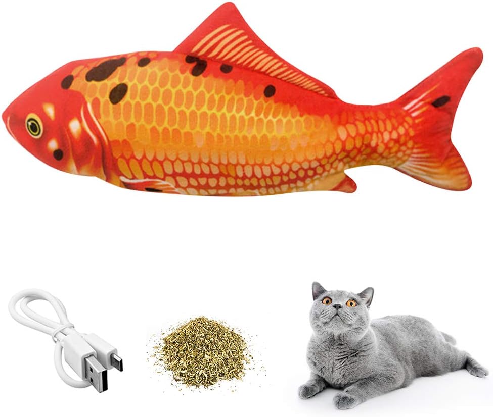 NINEMAX Electric Moving Cat Kicker Fish Toy, Low Noise Realistic Flopping Fish Cat Toy Catnip Toys，Motion Kitten Puppy Toy, Interactive…