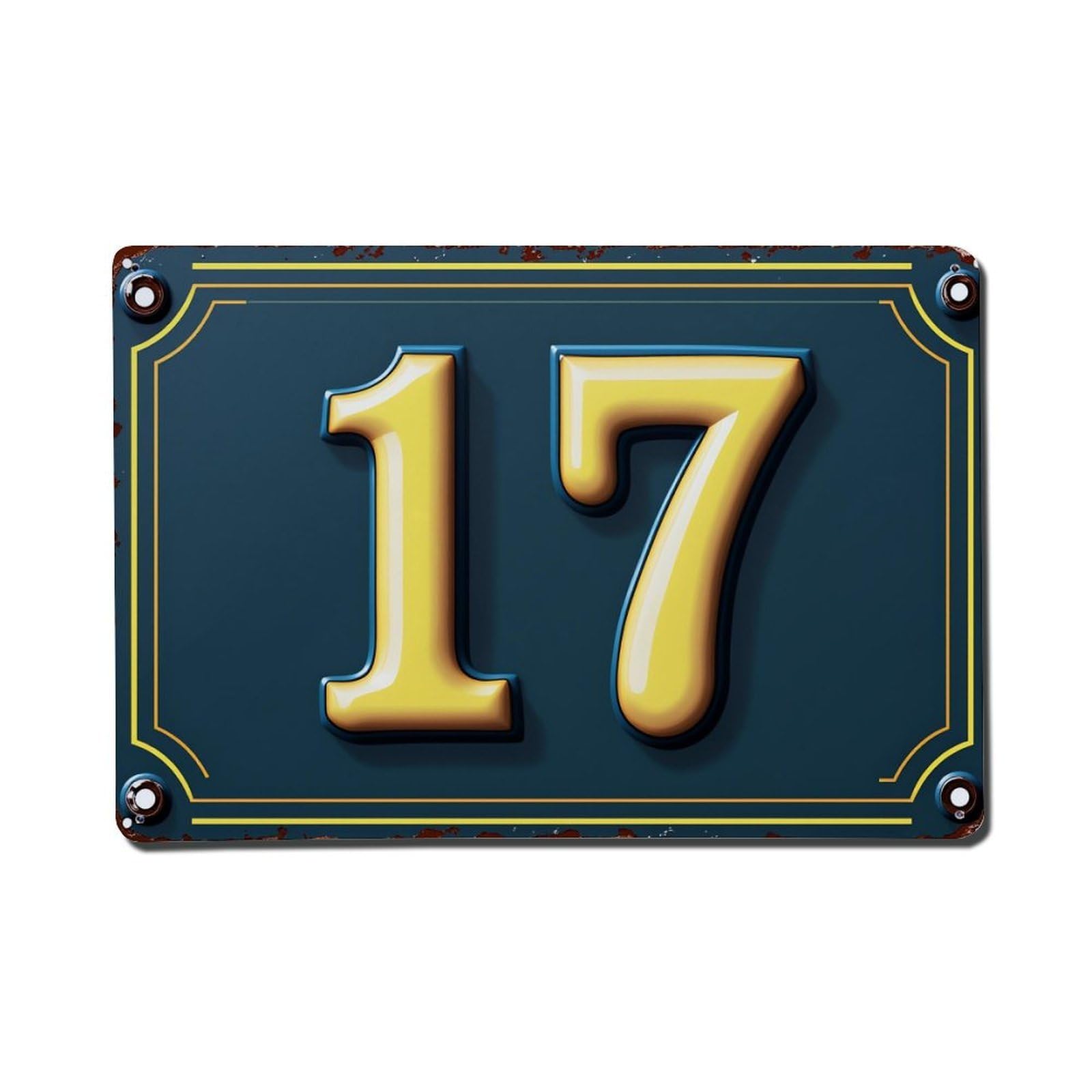 Golden Number Seventeen On Dark Blue Plate Tin Sign Vintage Metal Poster, Home Bar Garage Man Cave Cafe Indoor & Outdoor Wall Decoration 8x12Inches