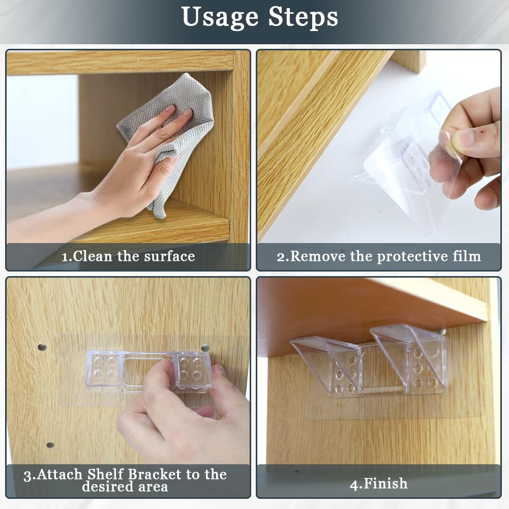 12 Pcs Punch Free Shelf Support Peg，Self Adhesive Support Shelf Bracket，Strong Load Bearing for Shelves Kitchen Cabinet Book Closet — Amazon image 4