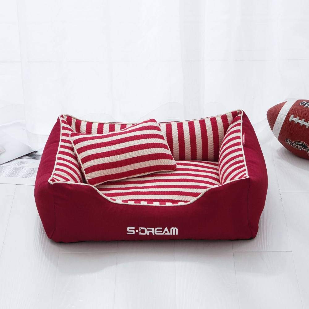 Lit pour chat et petit chien rouge de 58x45x20 cm avec coussin moelleux amovible