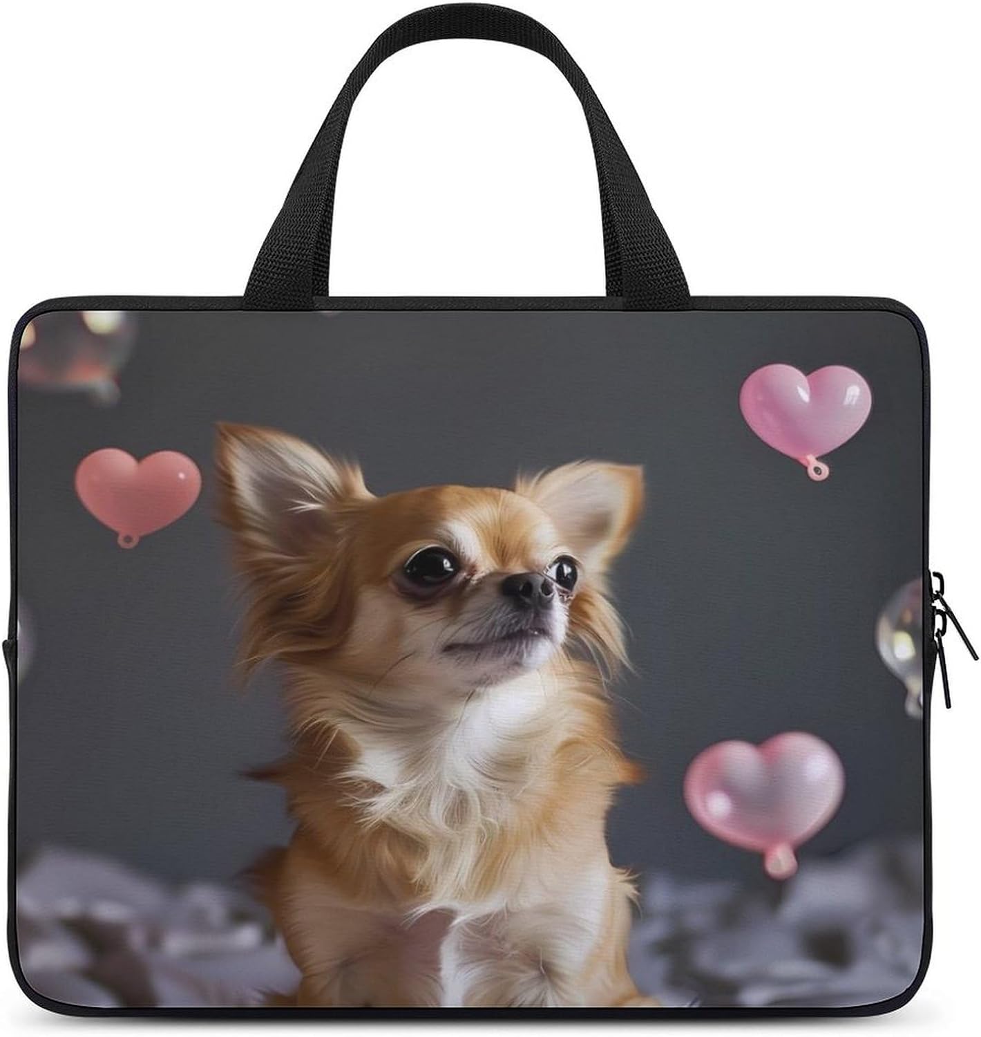Chihuahua with Hearts Bubbles Laptop Bag Print Computer Sleeve Case Protector Briefcase Totes for Women Men