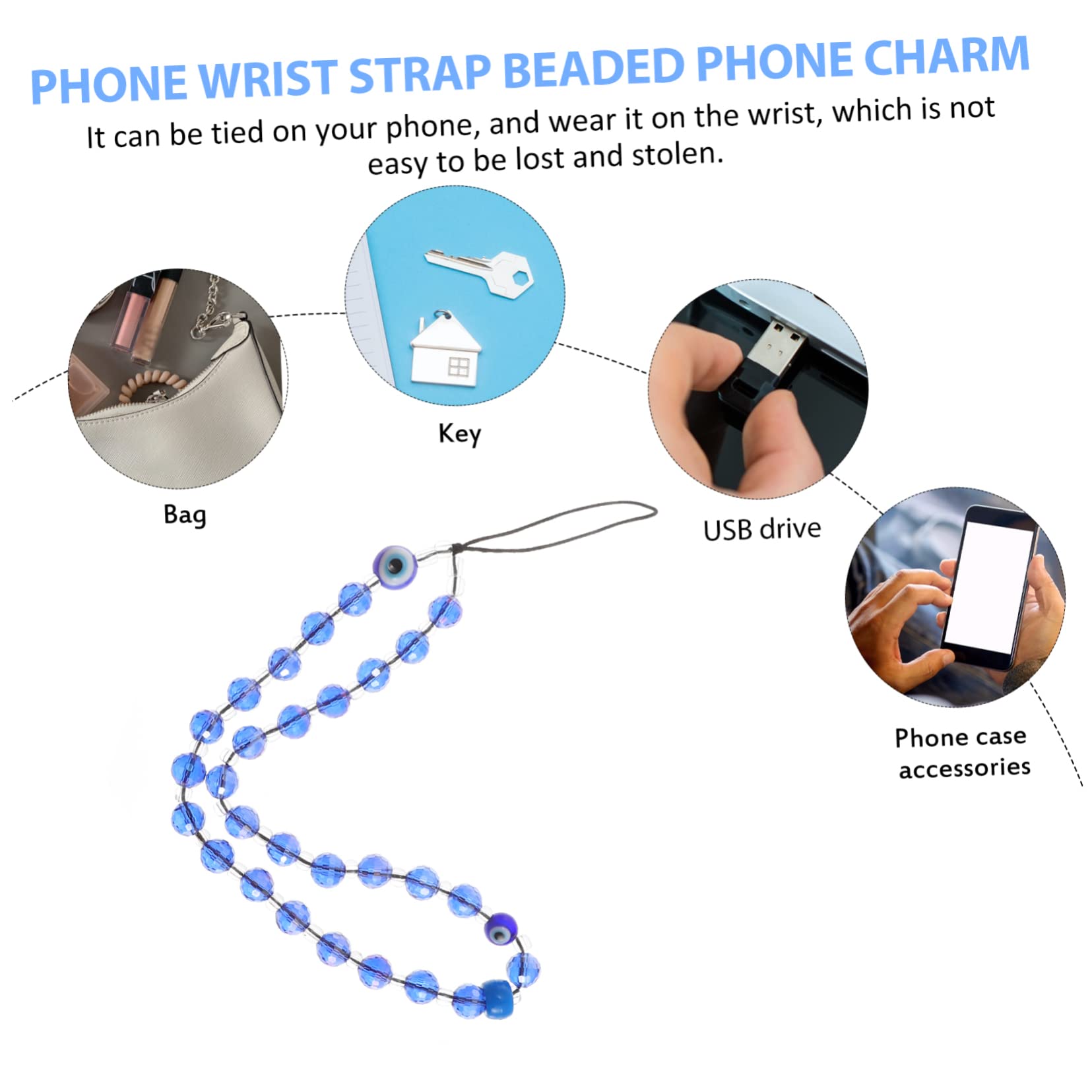 Tofficu Decorazione per Telefono con Ciondoli Perline Cinturino Multifunzionale per Smartphone Facile Appendere e Resistente per Chiavi e Altri Dispositivi