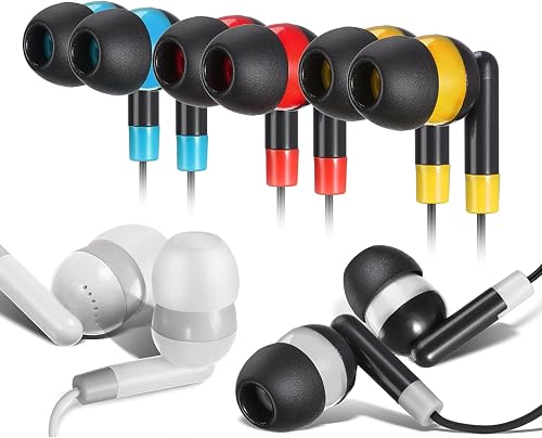 Keewonda Bulk Earbuds Headphones 30 Pack Multi Color for Classroom Kids Students School Disposable Earbuds Earphones for Computers Laptop iPad Individually Bagged