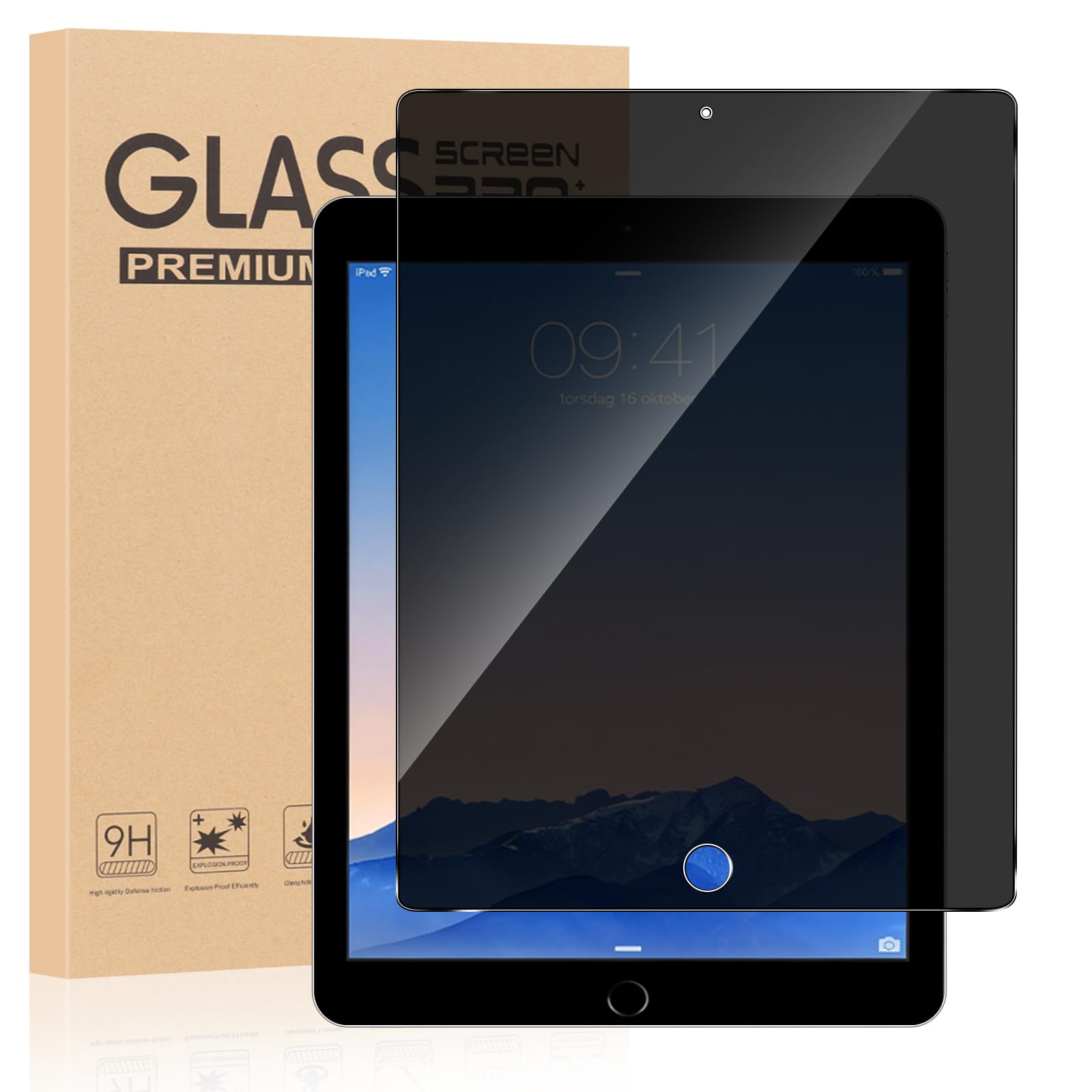 ZhuoFan Sichtschutz für iPad (9,7 Zoll, 2018/2017 Modell, 6./5. Generation), iPad Air 2/1, iPad Pro 9,7 Zoll Privacy Panzer Schutz Glas Folie Displayschutz 9H Anti-Spy Schutzfolie Bläschenfrei,1 Stück