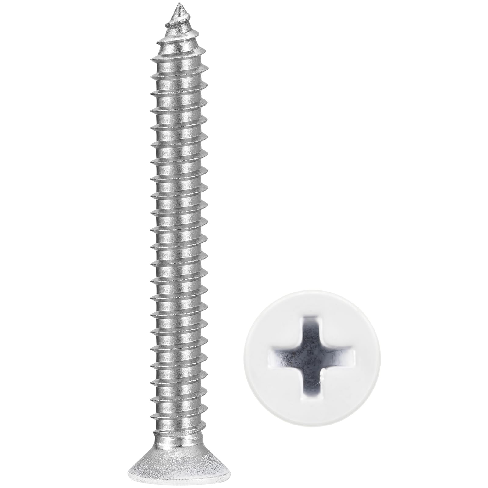 METALLIXITY Countersunk Phillips Wood Screw (#14x2") 25Pcs, 304 Stainless Steel Coarse Thread Phillips Drive Flat Head Wood Screws - for Furniture Installation Repair, White Head