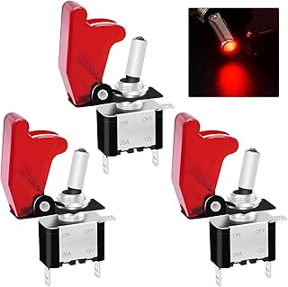 Twidec/3Pcs Rocker Toggle Switch 12V 20A Heavy Duty Racing Car Automotive Auto SPST ON/Off Toggle Switch Red LED Light Illuminated 3Pin with Red Waterproof Safety Cover ASW-07DRRMZ