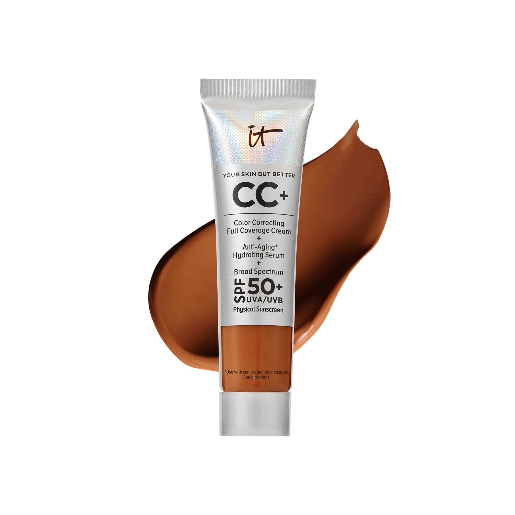 IT Cosmetics Your Skin But Better CC+ Cream Travel Size - Color Correcting Cream, Full-Coverage Foundation, Hydrating Serum & SPF 50+ Sunscreen - Natural Finish - 0.4 fl oz